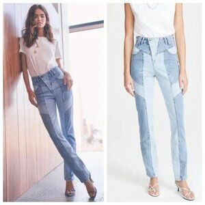 retrofete Taylor Blue Denim Patchwork High Rise Slim Leg Jeans Size 27